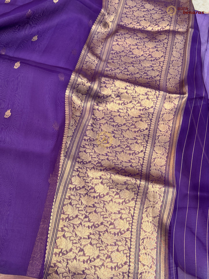 Purple Kora Silk Banarasi Saree – Kadhwa Butis in Zari
