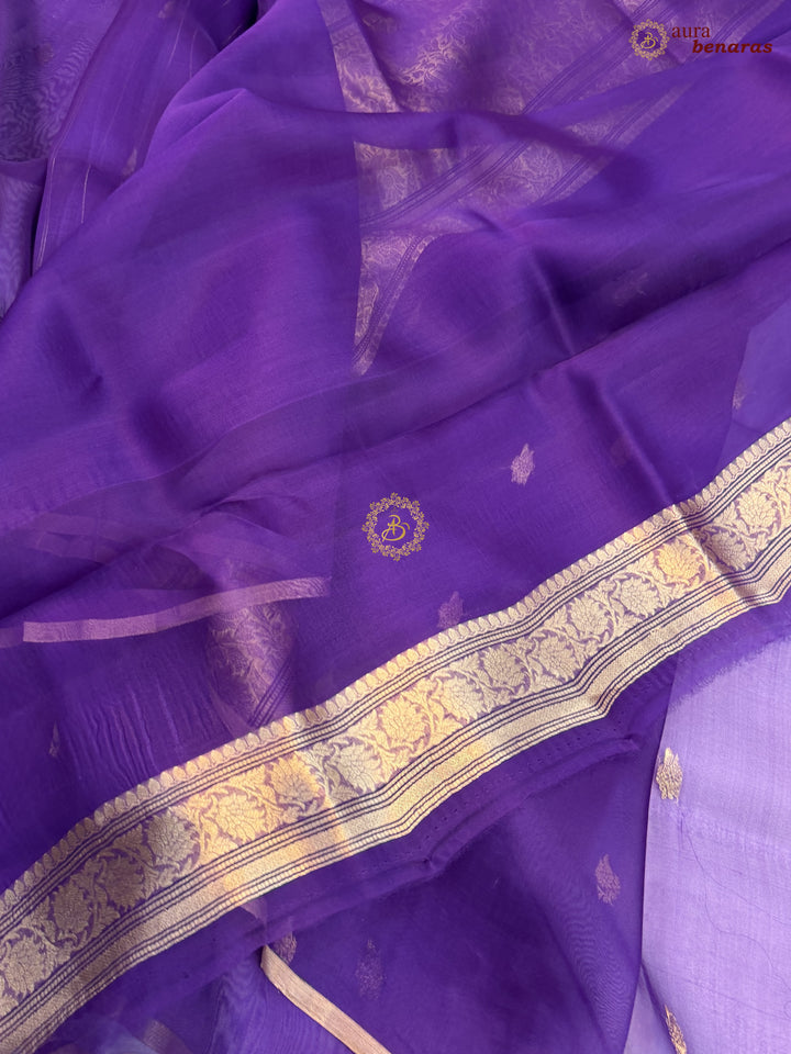 Purple Kora Silk Banarasi Saree – Kadhwa Butis in Zari