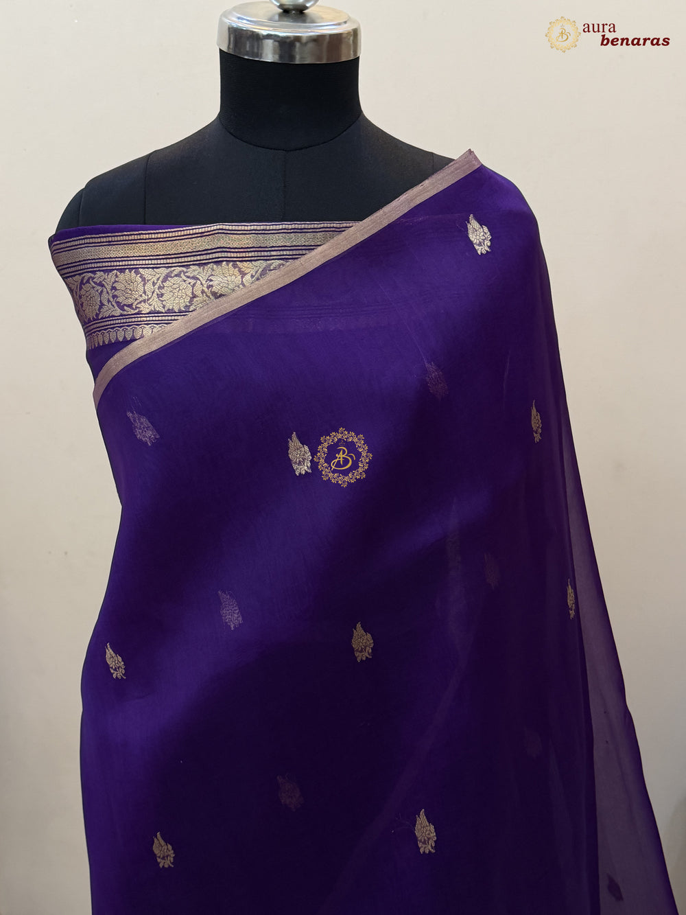 Purple Kora Silk Banarasi Saree – Kadhwa Butis in Zari