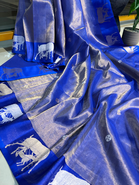 Royal Blue Pure Banarasi Handloom Silk Saree - Aura Benaras