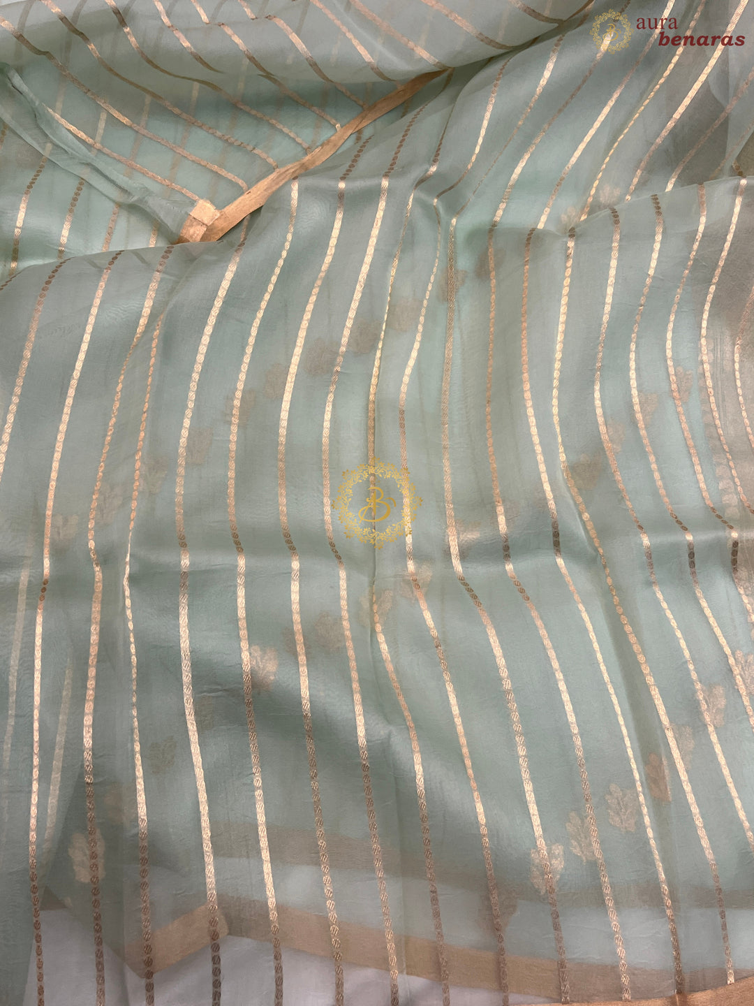 Pastel Mint Green Pure Banarasi Handloom Kora Silk Saree