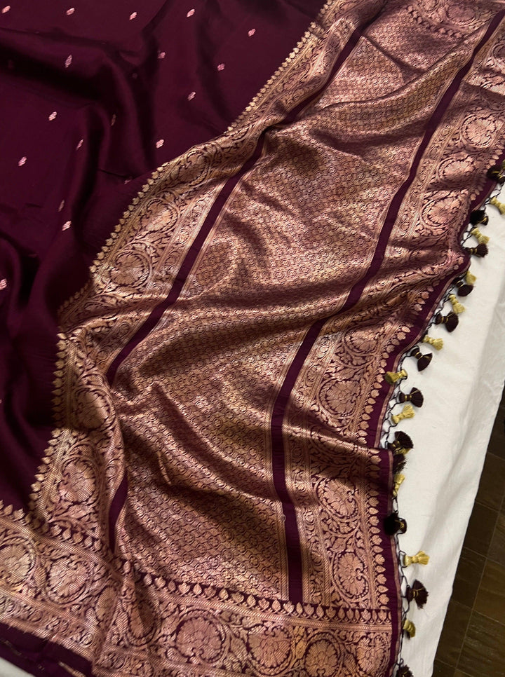 Wine Pure Banarasi Handloom Silk Saree - Aura Benaras