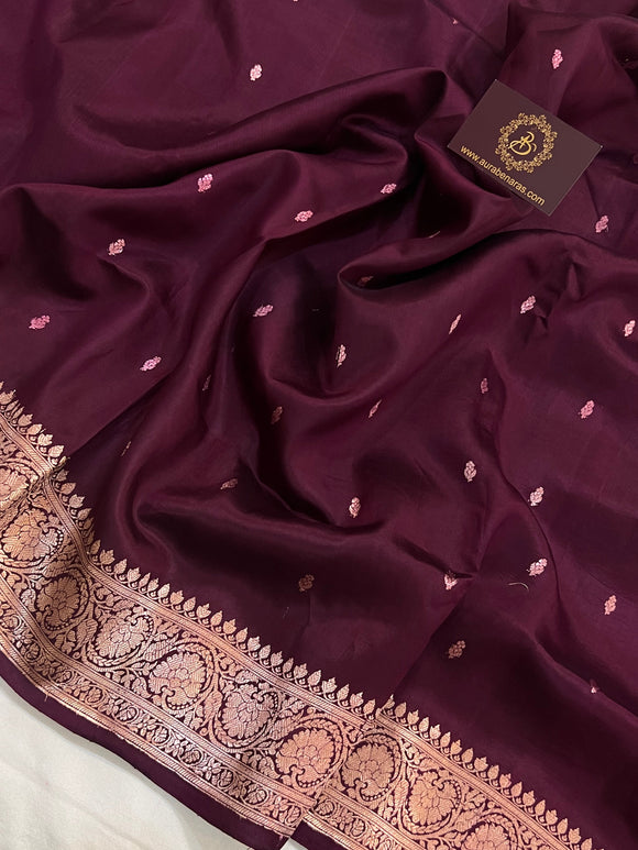 Wine Pure Banarasi Handloom Silk Saree - Aura Benaras