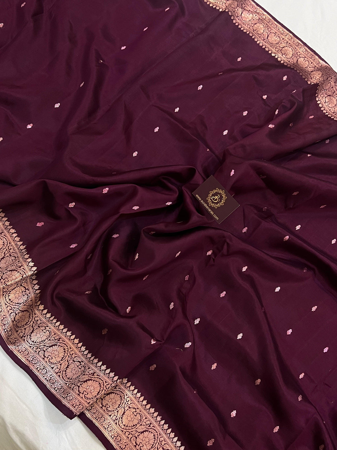 Wine Pure Banarasi Handloom Silk Saree - Aura Benaras