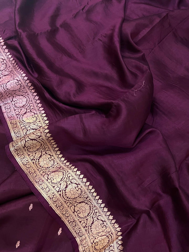 Wine Pure Banarasi Handloom Silk Saree - Aura Benaras