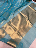Lavender - Blue Shaded Banarasi Handloom Kora Silk Saree - Aura Benaras