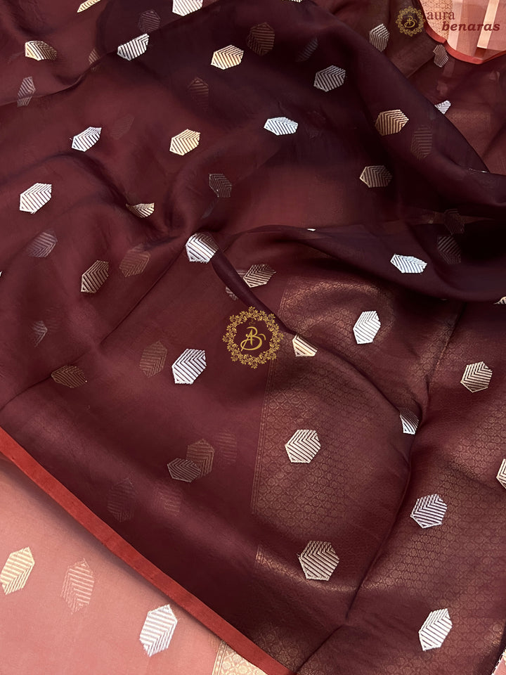Blush Peach Pure Kora silk Handloom Banarasi Saree