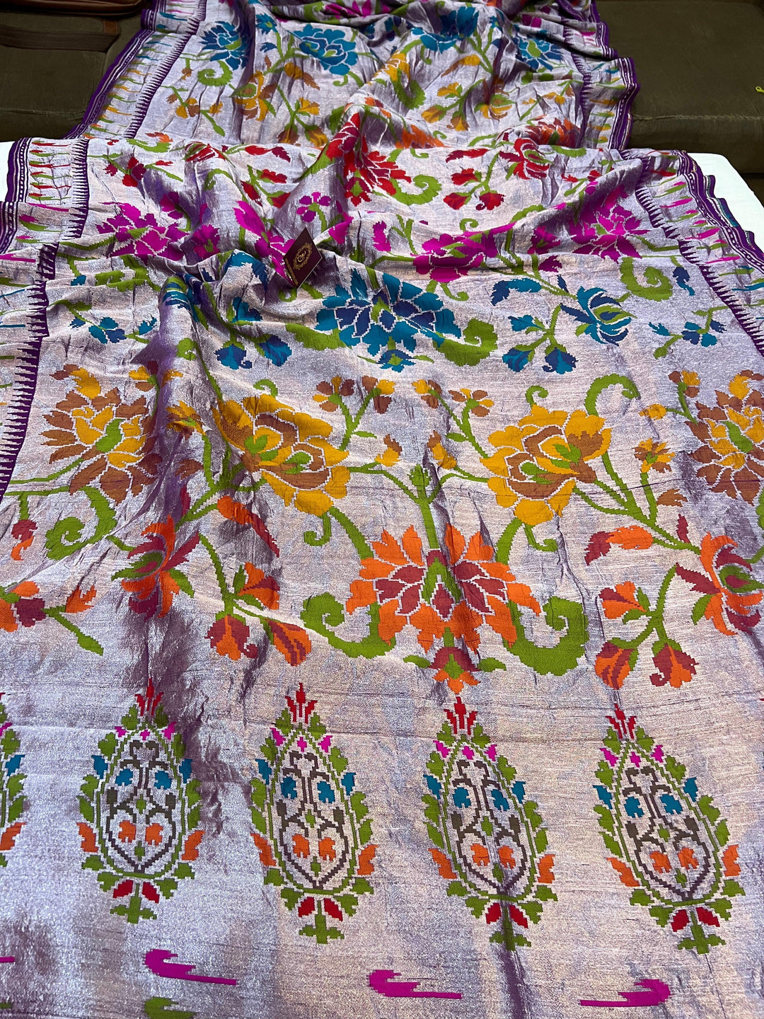 Purple Banarasi Handloom Pure Tussar Georgette Saree