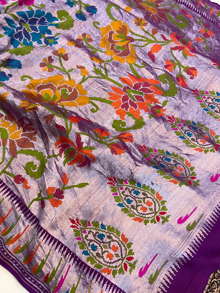 Purple Banarasi Handloom Pure Tussar Georgette Saree