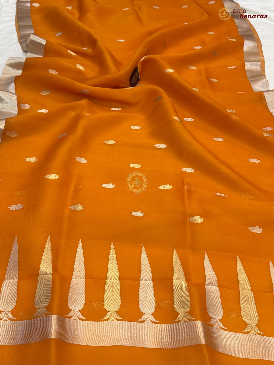 Fanta Orange Pure Silk Banarasi Saree with Kadhwa Floral Motifs 