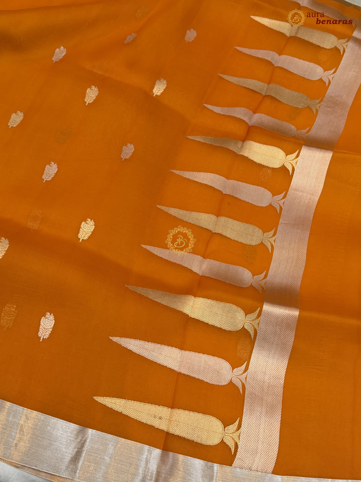 Fanta Orange Pure Silk Banarasi Saree with Kadhwa Floral Motifs 