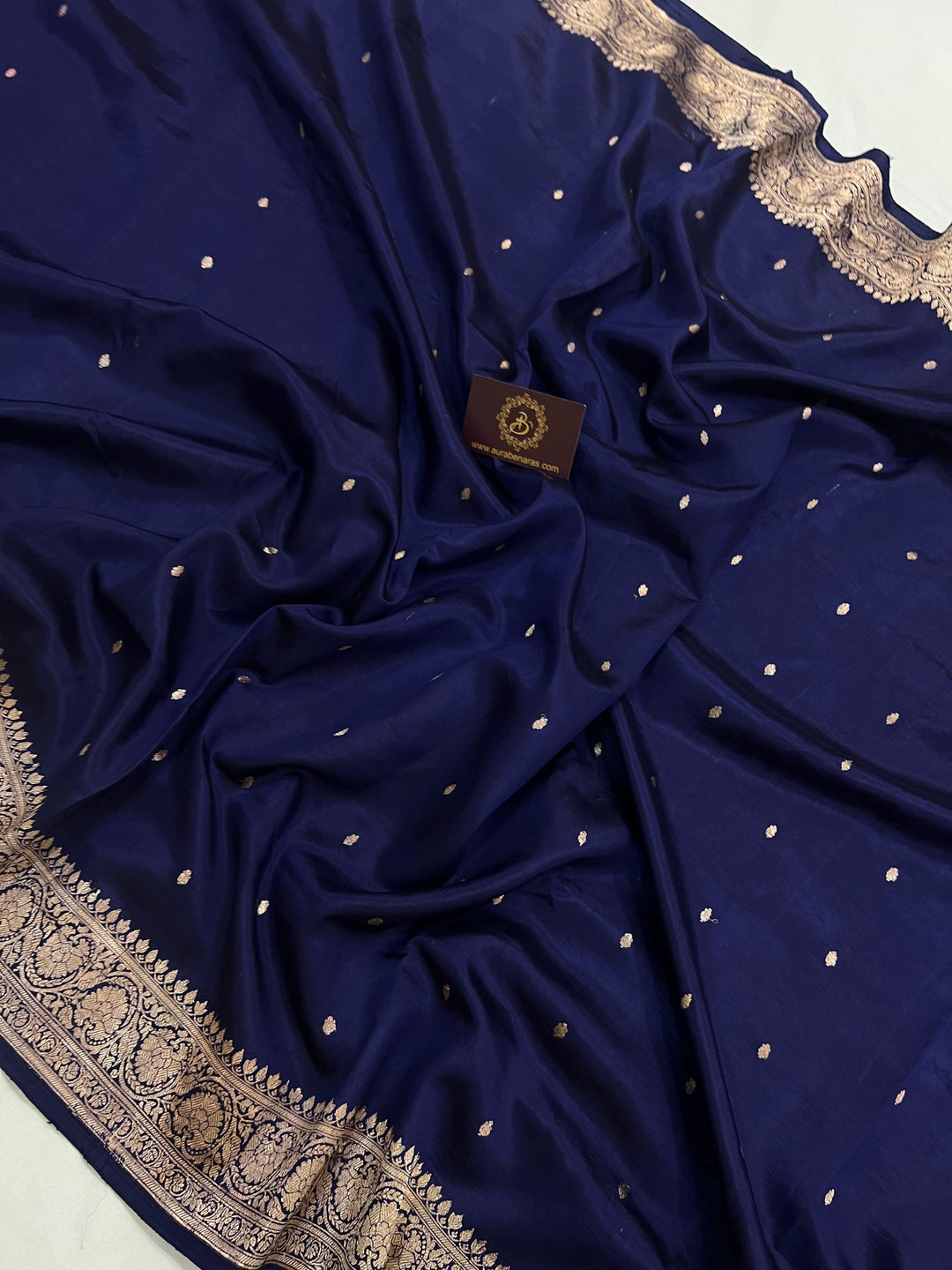 Navy Blue Pure Banarasi Handloom Silk Saree - Aura Benaras