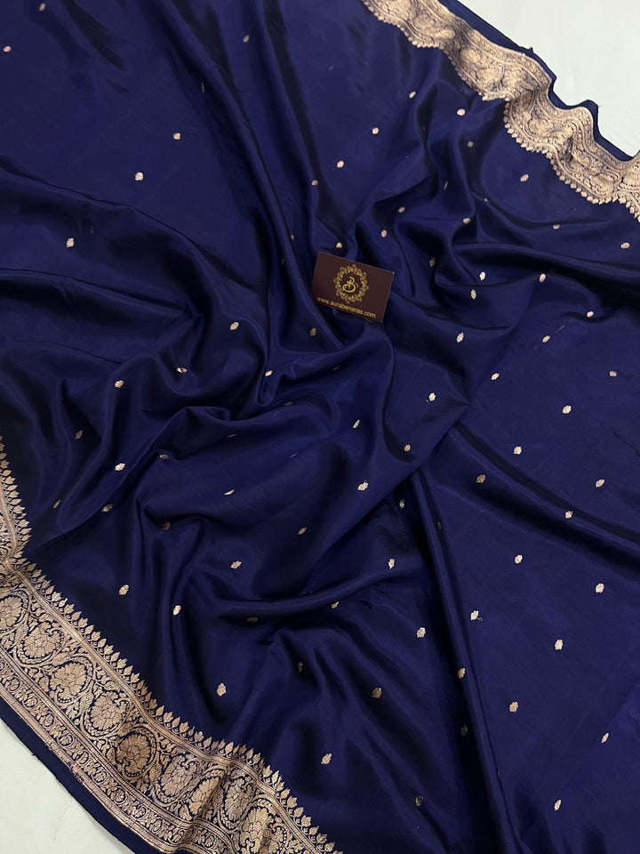 Navy Blue Pure Banarasi Handloom Silk Saree - Aura Benaras