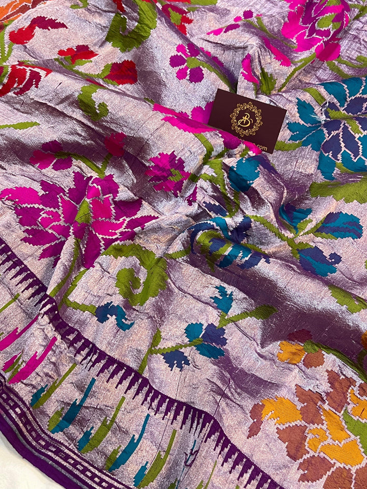 Purple Banarasi Handloom Pure Tussar Georgette Saree