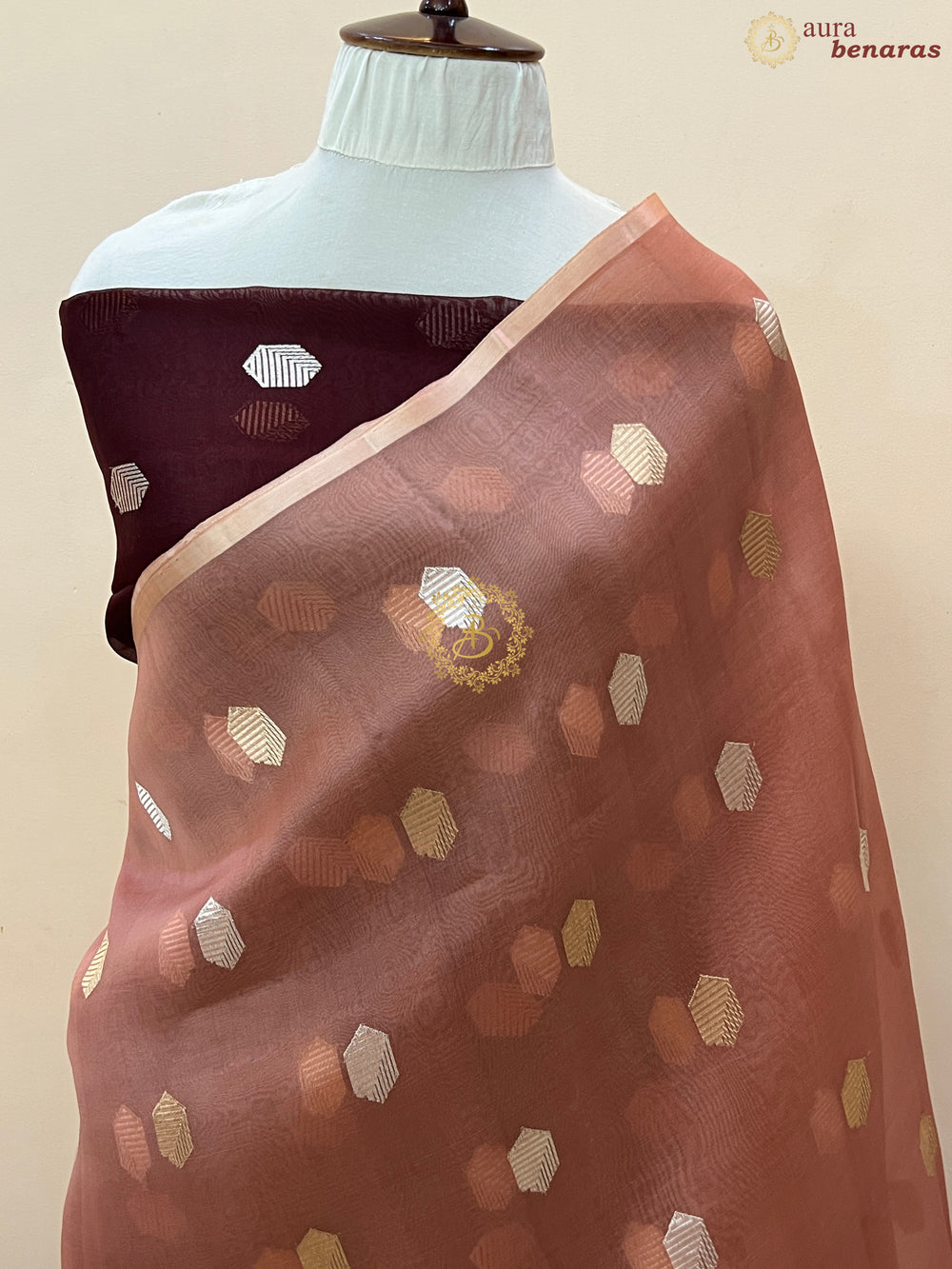 Blush Peach Pure Kora silk Handloom Banarasi Saree