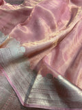 Baby Pink Banarasi Handloom Organza Tissue Silk Saree - Aura Benaras