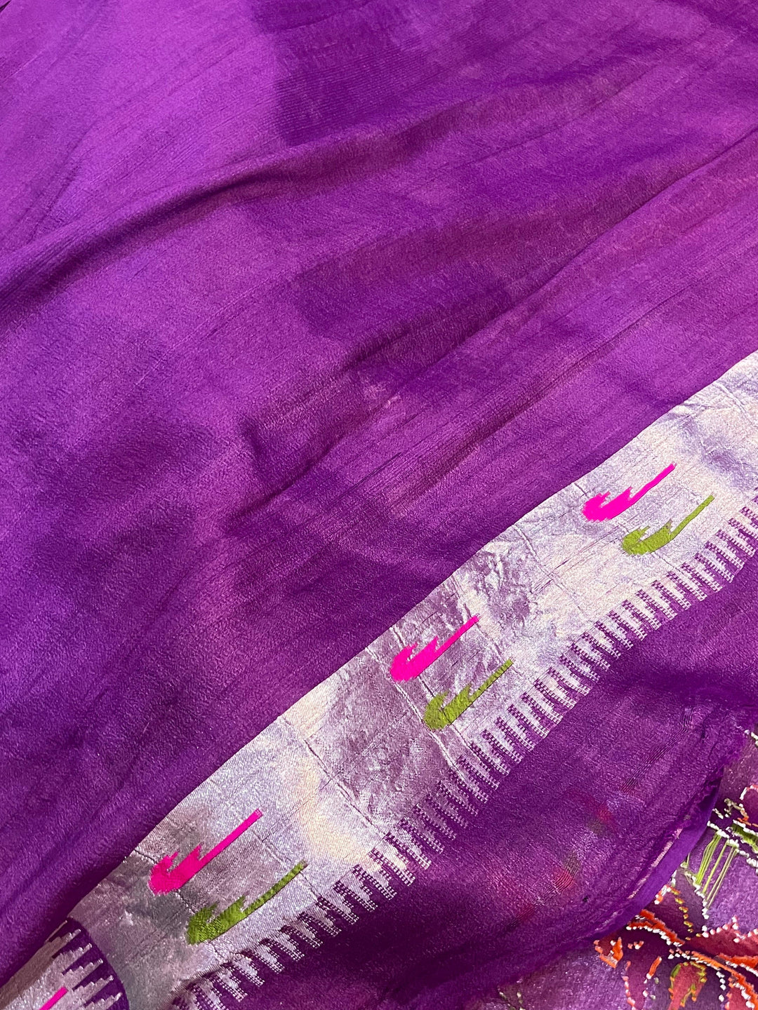 Purple Banarasi Handloom Pure Tussar Georgette Saree