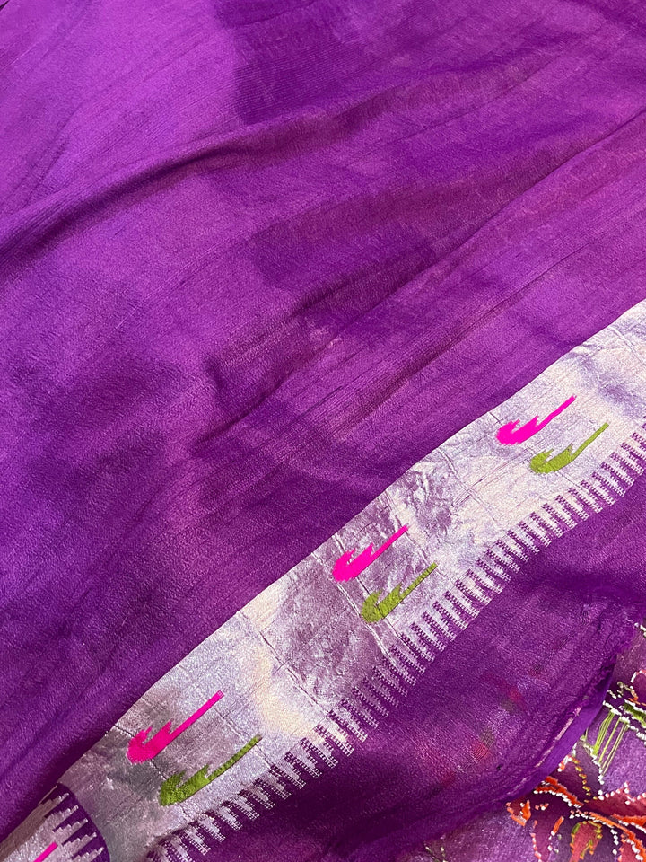 Purple Banarasi Handloom Pure Tussar Georgette Saree