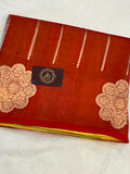 Yellow - Red Shaded Banarasi Handloom Kora Silk Saree - Aura Benaras