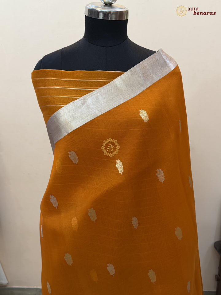 Fanta Orange Pure Silk Banarasi Saree with Kadhwa Floral Motifs 