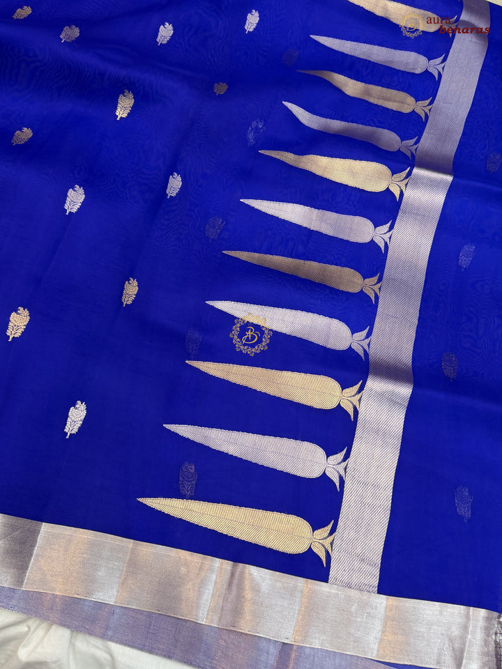 Royal Blue Pure Silk Banarasi Saree with Kadhwa Floral Motifs 