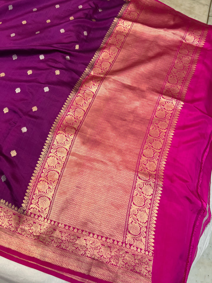 Purple Banarasi Silk Saree | Kadhwa & Designer Border