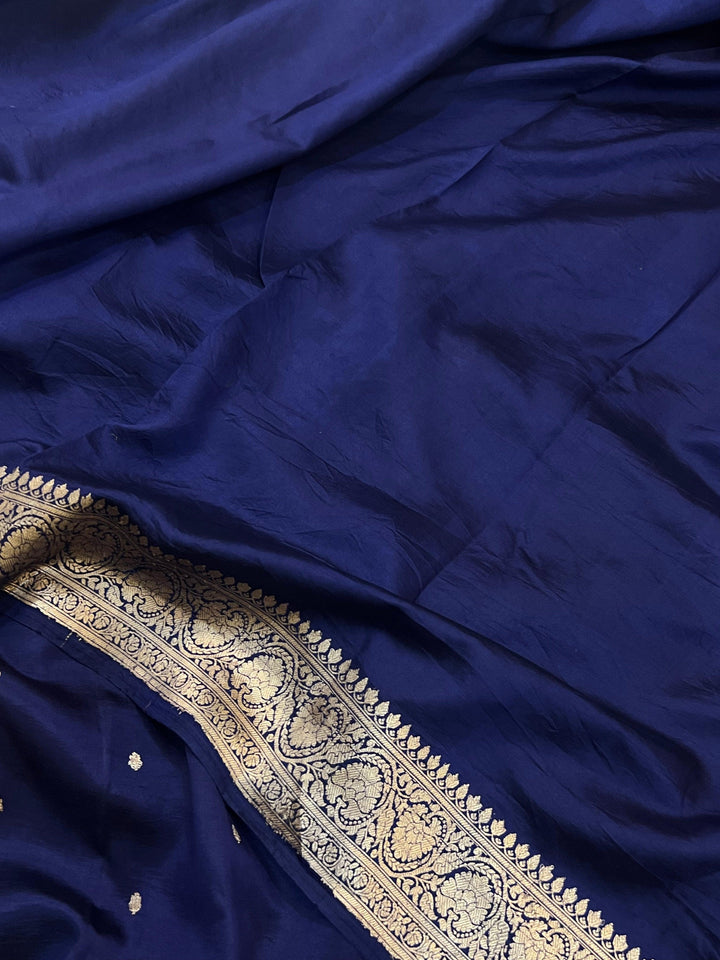 Navy Blue Pure Banarasi Handloom Silk Saree - Aura Benaras