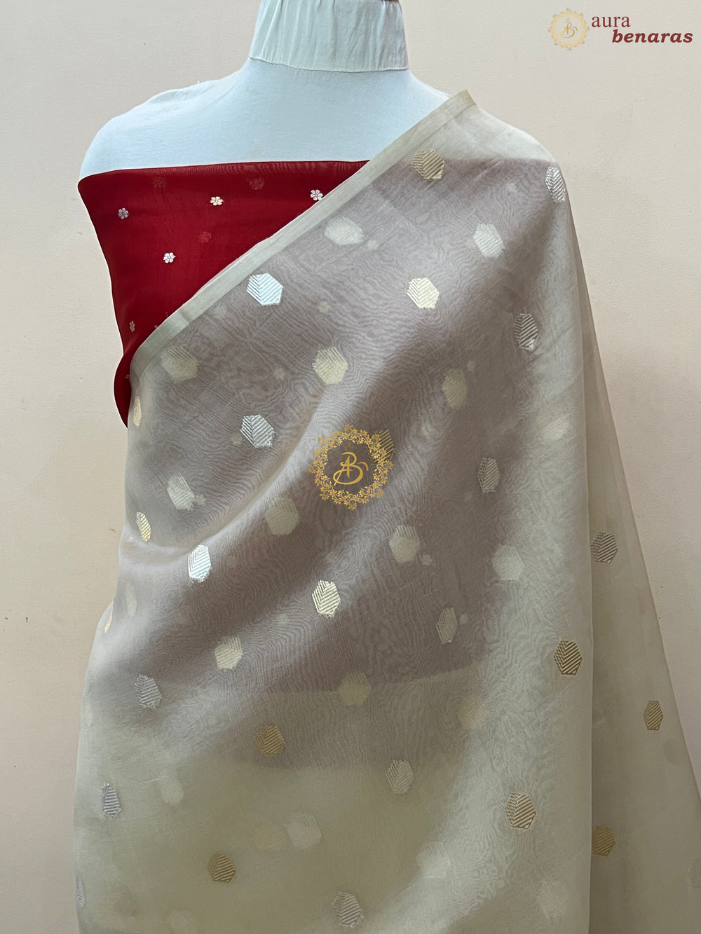 Off White Pure Kora silk Handloom Banarasi Saree