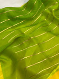 Green - Blue Shaded Banarasi Handloom Kora Silk Saree - Aura Benaras