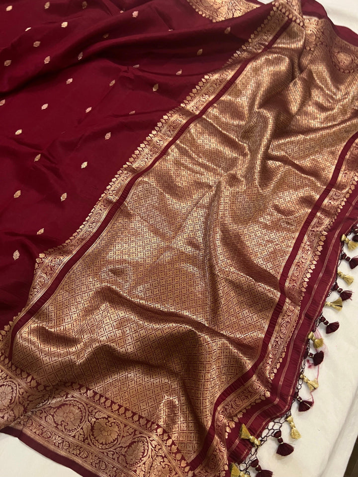 Maroon Pure Banarasi Handloom Silk Saree - Aura Benaras