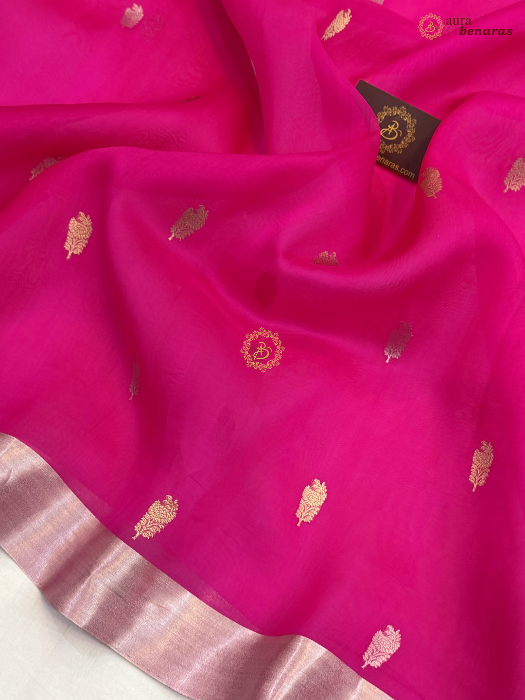 Fuchsia Pink Pure Silk Banarasi Saree with Kadhwa Floral Motifs 