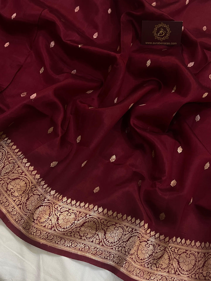 Maroon Pure Banarasi Handloom Silk Saree - Aura Benaras