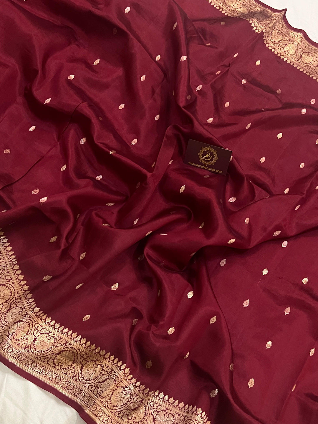 Maroon Pure Banarasi Handloom Silk Saree - Aura Benaras
