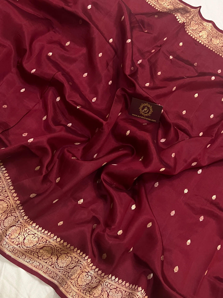Maroon Pure Banarasi Handloom Silk Saree - Aura Benaras
