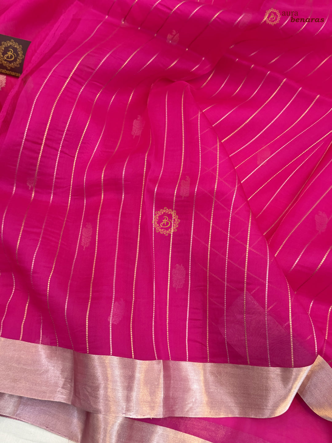 Fuchsia Pink Pure Silk Banarasi Saree with Kadhwa Floral Motifs 
