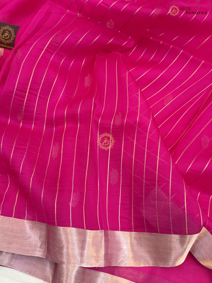 Fuchsia Pink Pure Silk Banarasi Saree with Kadhwa Floral Motifs 