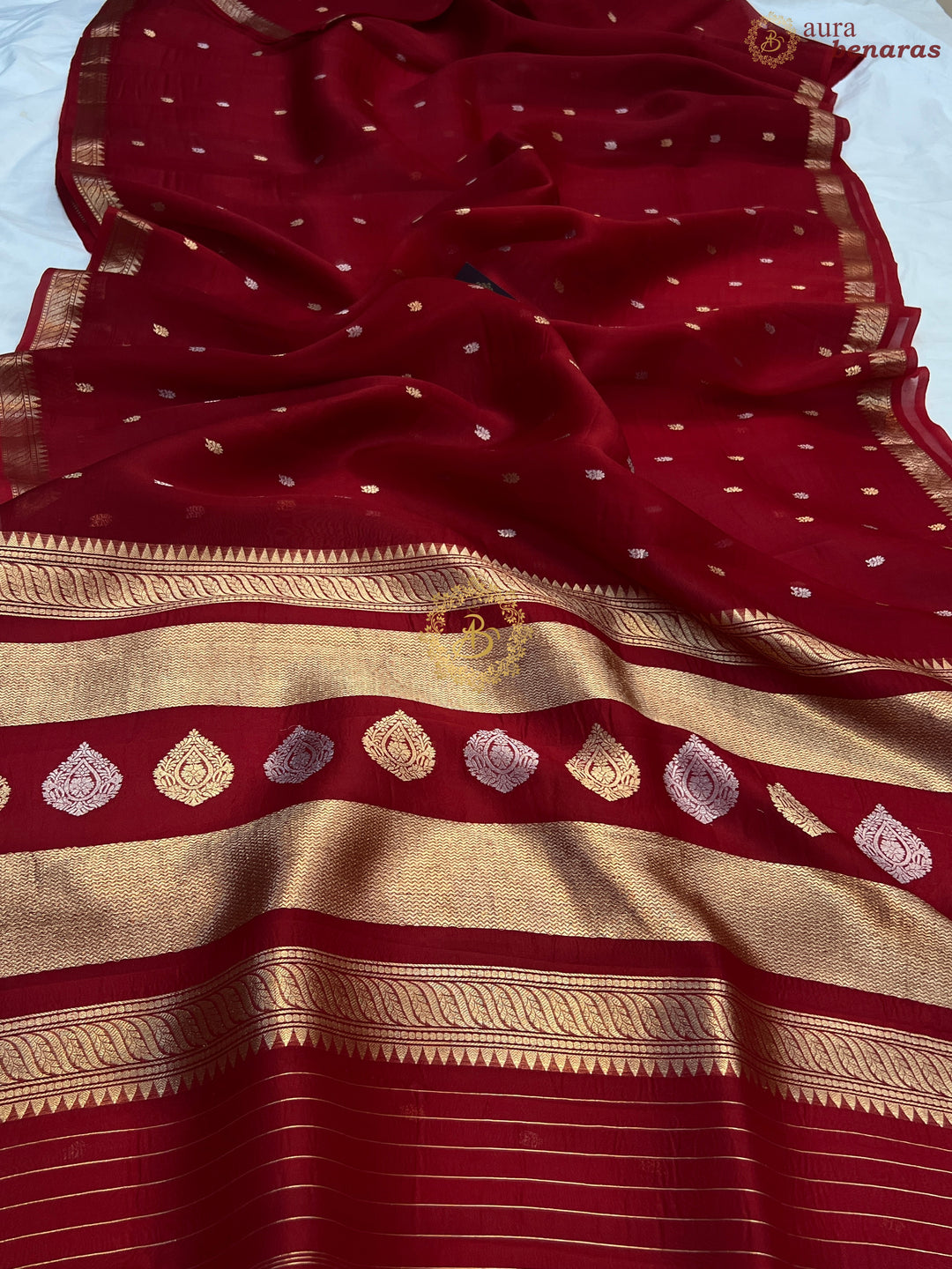 Bridal Red Pure Kora Silk Handloom Banarasi Saree