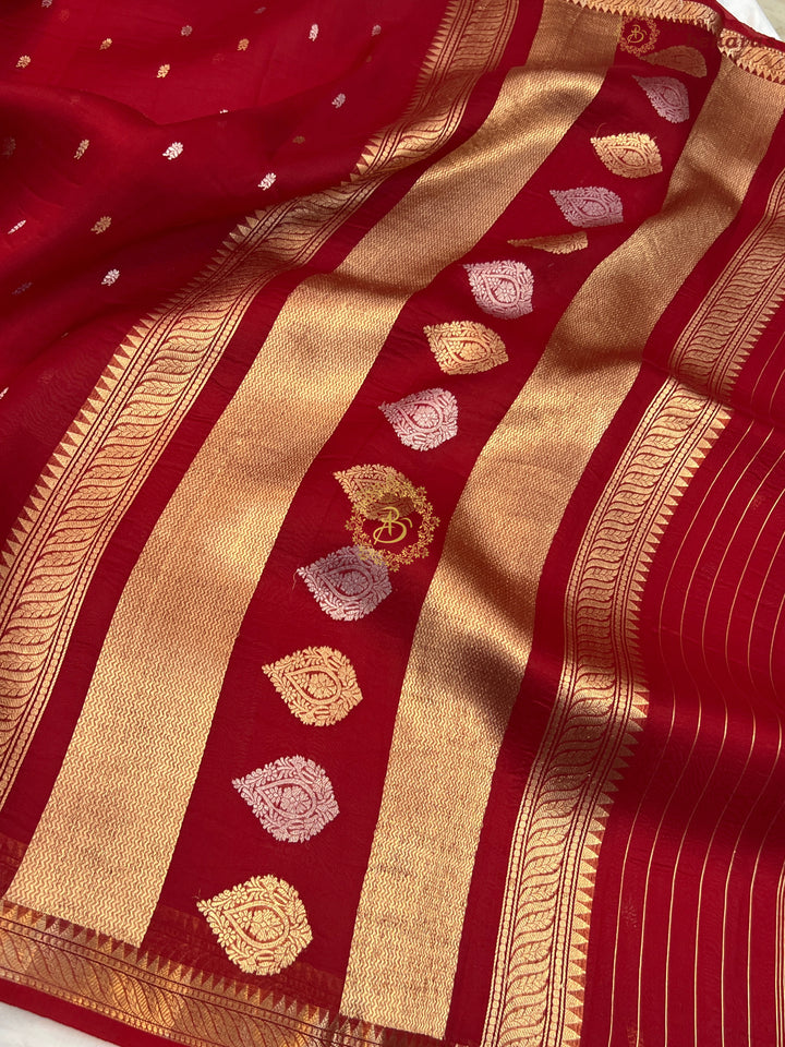 Bridal Red Pure Kora Silk Handloom Banarasi Saree