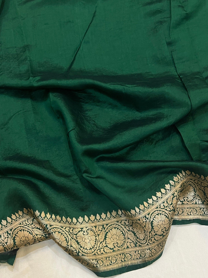Bottle Green Pure Banarasi Handloom Silk Saree - Aura Benaras