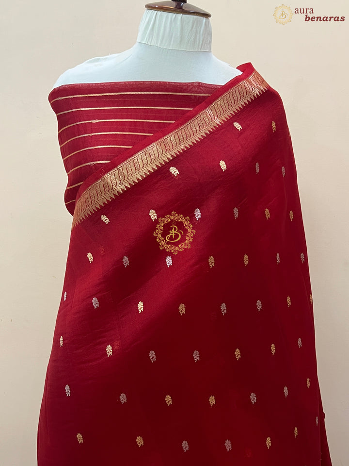 Bridal Red Pure Kora Silk Handloom Banarasi Saree