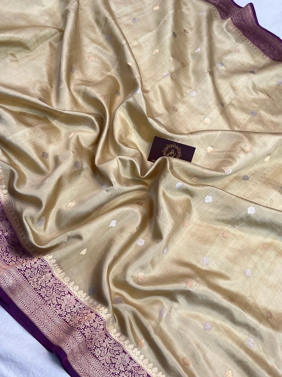 Cream Banarasi Silk Saree | Kadhwa & Designer Border