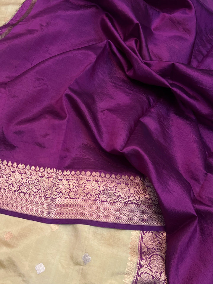 Cream Banarasi Silk Saree | Kadhwa & Designer Border