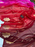 Pink - Red - Maroon Shaded Banarasi Handloom Kora Silk Saree - Aura Benaras