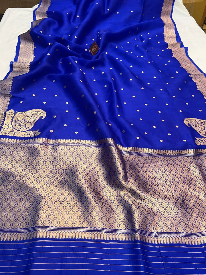 Royal Blue Pure Kora Silk Banarasi Saree with Zari Butis & Konia