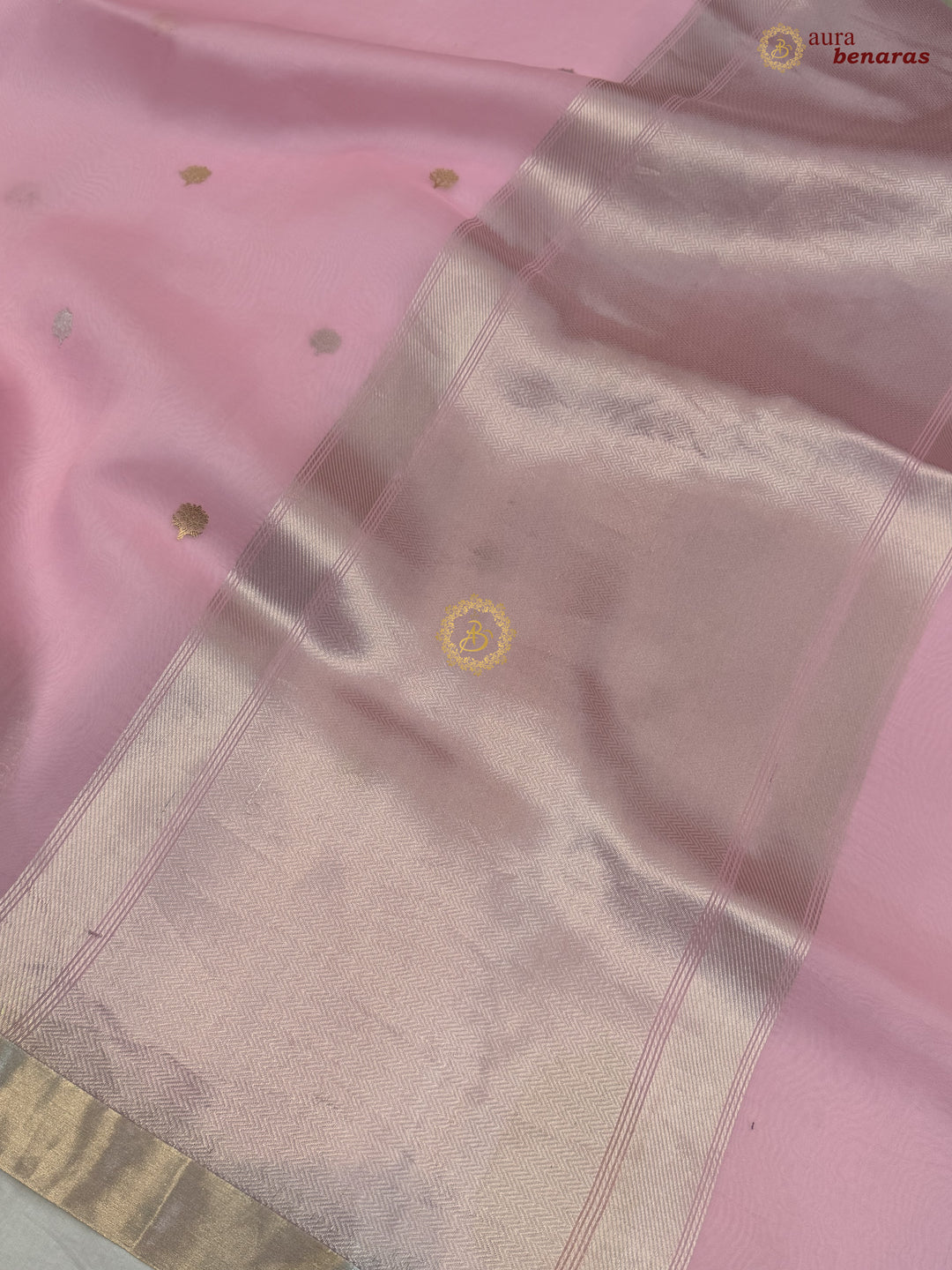 Baby Pink Pure Silk Banarasi Saree with Kadhwa Floral Motifs 
