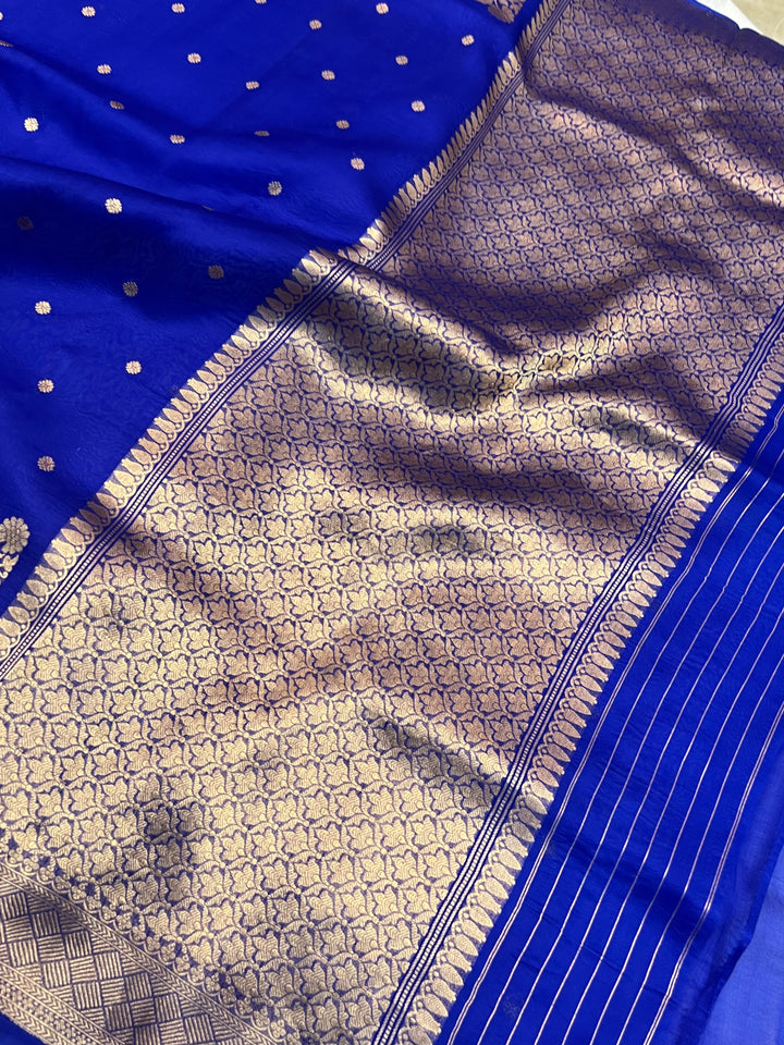 Royal Blue Pure Kora Silk Banarasi Saree with Zari Butis & Konia