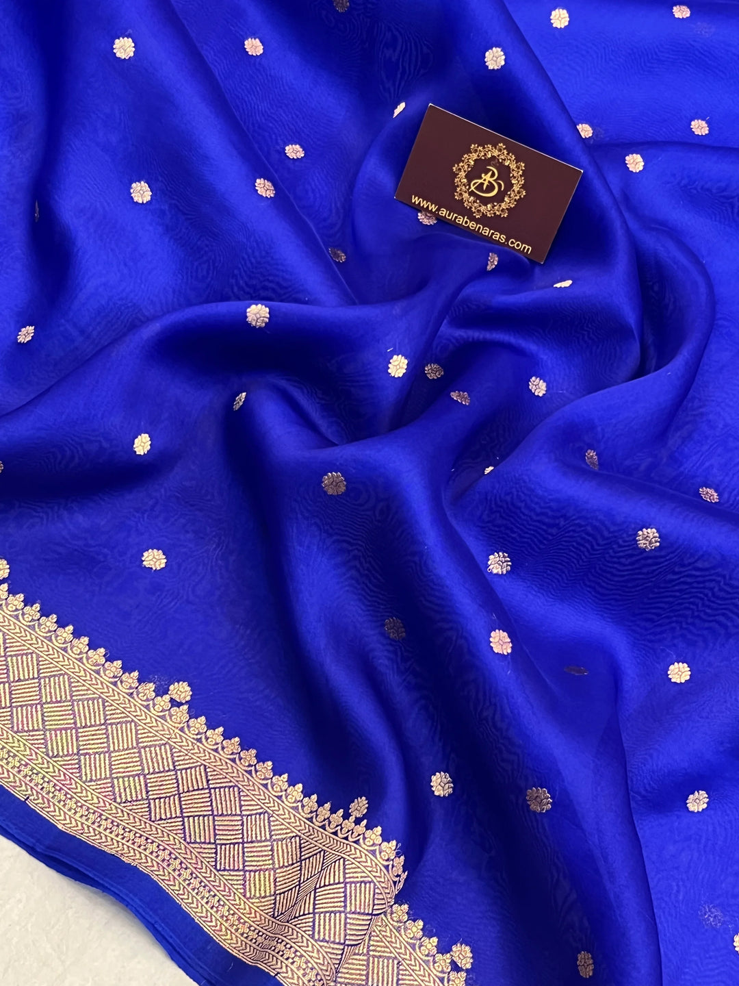 Royal Blue Pure Kora Silk Banarasi Saree with Zari Butis & Konia