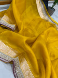 Yellow Banarasi Handloom Kora Silk Saree - Aura Benaras