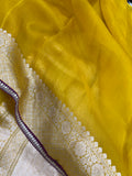 Yellow Banarasi Handloom Kora Silk Saree - Aura Benaras