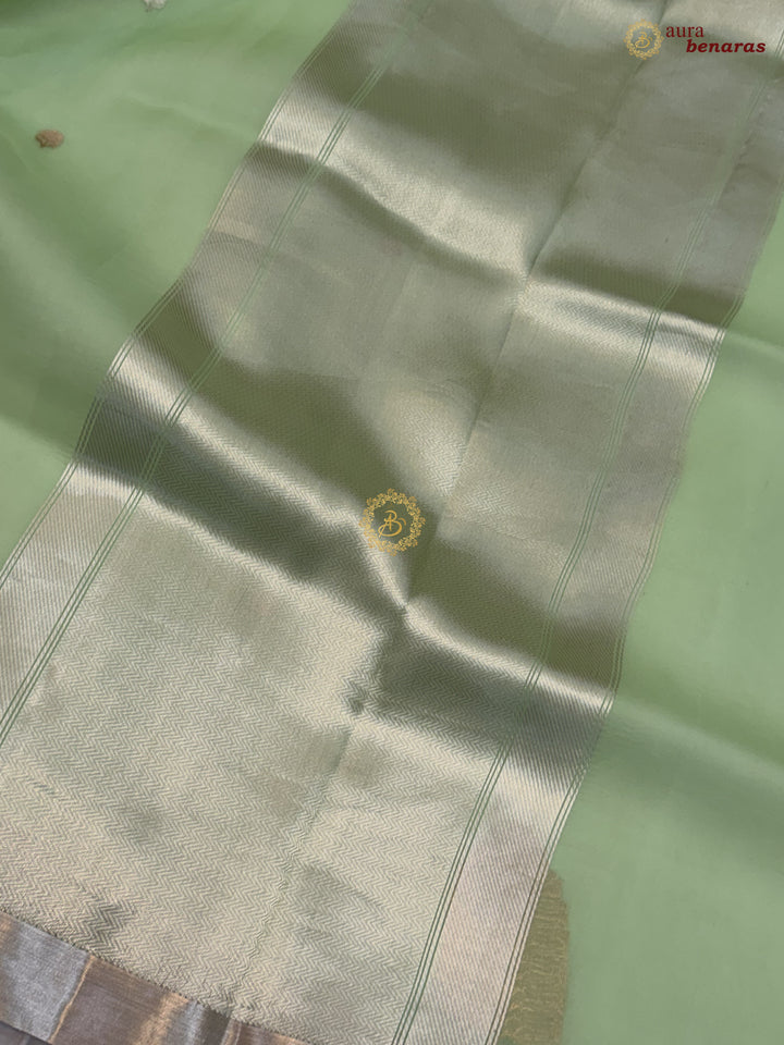 Pista Green Pure Silk Banarasi Saree with Kadhwa Floral Motifs 